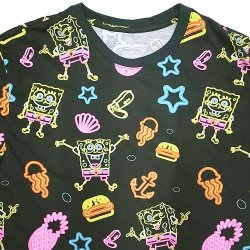 画像3: Nickelodeon SpongeBob Tee  60/40 スポンジボブ 総柄 黒 Tシャツ 