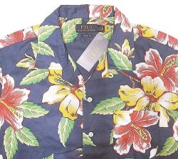 画像3: POLO  Cotton Hawaiian Shirts "Hibiscus" ポロ・ラルフ ハワイアンシャツ 紺