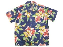 画像1: POLO  Cotton Hawaiian Shirts "Hibiscus" ポロ・ラルフ ハワイアンシャツ 紺