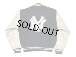 画像1: 【Vintage/Used】New York Yankees  VARSITY JK 紺メルトン×袖革 背中レタード