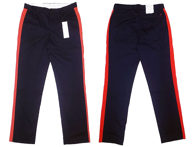 Calvin Klein Slim Fit Uniform Trousers カルバンクライン ライン入りパンツ紺×赤