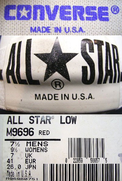 画像2: Deadstock 1990'S CONVERSE ALL STAR LOW RED USA製 ベージュ箱付