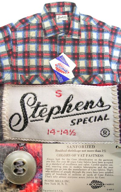 画像3: Deadstock 1970'S Stephens Print Flannel  Shirts  100% Cotton 赤×青　USA製
