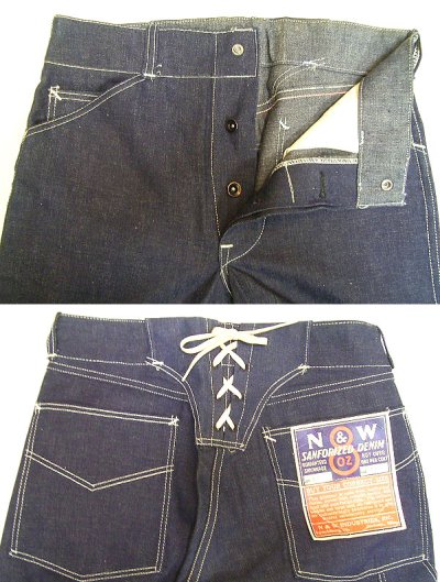 画像2: Deadstock 1950'S N&W Lace-up Back Painter Pants 8OZ Denim USA製