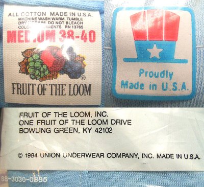画像3: Deadstock 1984'S FRUIT OF THE LOOM ポケＴ ブルー 綿100% USA製 袋入