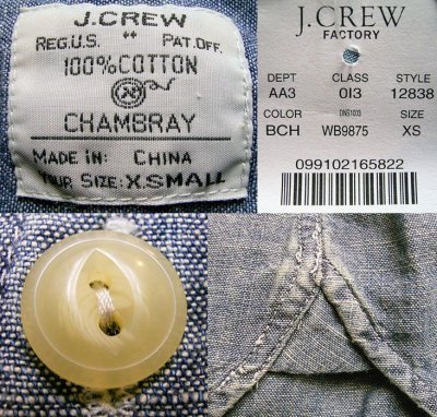 画像3: J.CREW Blue Chambray Shirts Chin-Strap Vintageヴィンテージ加工シャンブレー