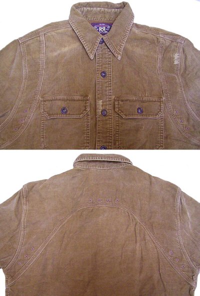 画像2: Double RL(RRL) Corduroy Work Shirts Chin-Strap Vent-hole Vintage加工