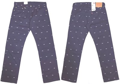 画像1: LEVI'S 511 STRIGHT Cotton Satin Jeans Sunset刺繍 総柄(紺×白) リーバイス