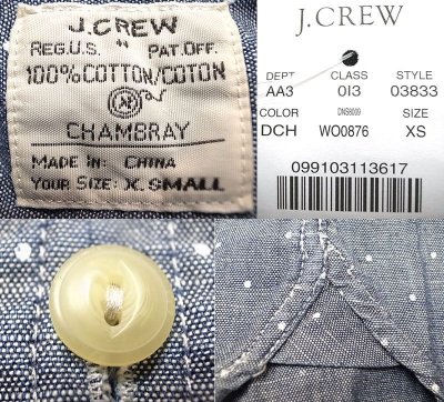 画像3: J.CREW Dot Blue Chambray Shirts  Chin-Strap One-Wash ドット抜染 柄　