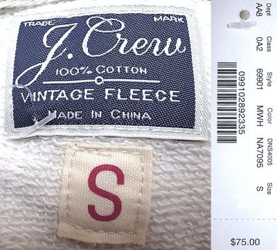 画像3: J.CREW Hoodie Vintage Fleece ジェイ・クルー 白 カブリ・パーカー 100% Cotton　