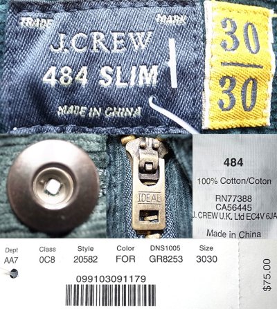 画像3: J.Crew 484 SLIM Corduroy Pants ロースリム コーデュロイ パンツ 緑 Wash加工