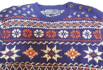 画像2: POLO by Ralph Lauren Snow Flake Knit Sweater 青×白×赤  リネン混セーター