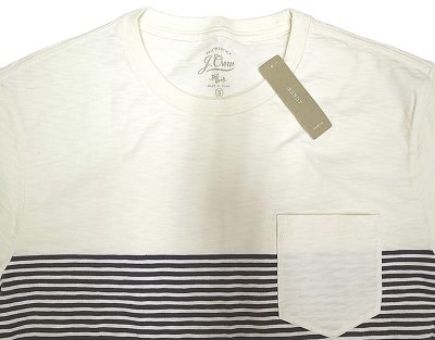 画像1: J.CREW Washed Boder Pocket-Tee ジェイ・クルー ボーダーポケット T 生成×紺