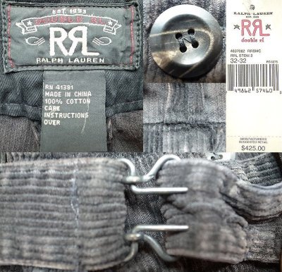 画像3: Double RL(RRL) Buckle Back Corduroy Work Trousers Vintage加工 黒コーデュロイ