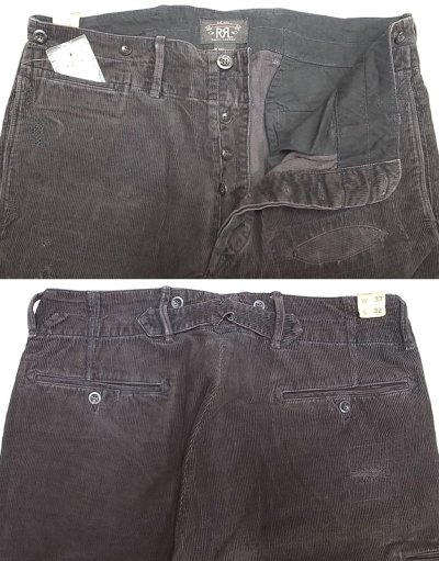 画像2: Double RL(RRL) Buckle Back Corduroy Work Trousers Vintage加工 黒コーデュロイ
