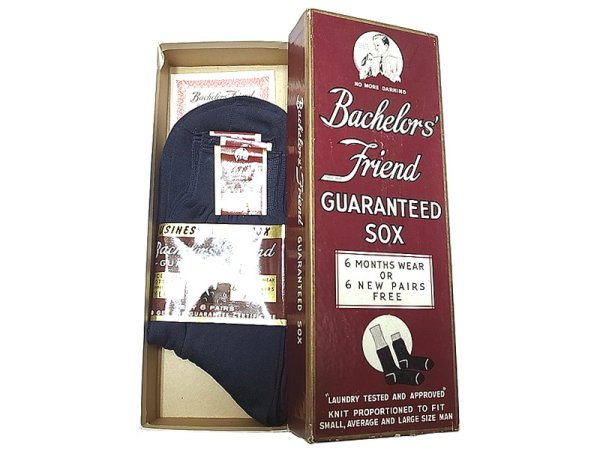 画像1: Deadstock 1940-50'S Bachelor's Friend Business Socks Navy 10 USA製 箱入 #1  (1)