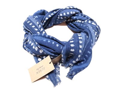 画像1: J.CREW Indigo Stole  ジェイ・クルー インディゴ（藍染） ドット抜染 大判ストール