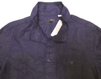 画像1: J.CREW Linen Navy P/O JK  ジェイ・クルー リネン（麻）スタンド・カラー JK 紺