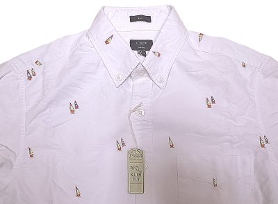 画像1: J.CREW Washed Oxford B.D.Shirts ヨット総柄 白オックスフォード・ボタンダウン　