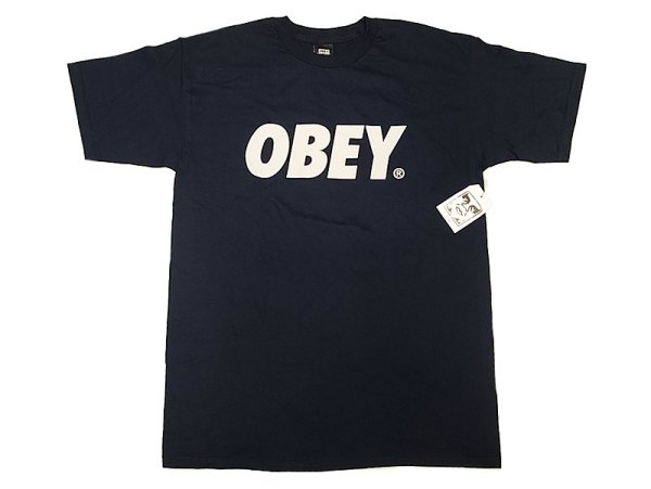 画像1: OBEY LOGO Print Tee Navy オベイ プリントTシャツ 紺 綿100% メキシコ製 (1)