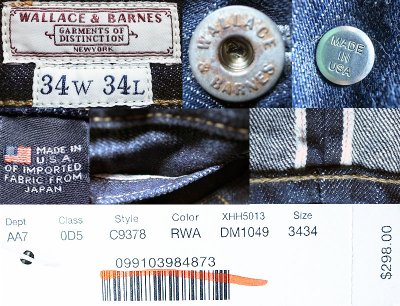 画像3: WALLACE & BARNES SLIM Selvedge JEANS Vintage USA製 日本デニム 赤ミミ 