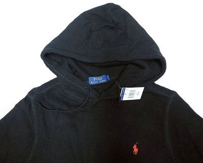 画像2: POLO Ralph Lauren Waffle Thermal Hoodie ポロ・ラルフ フード付 サーマル 黒