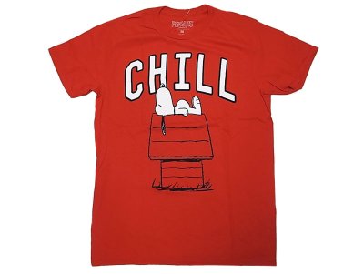 画像1: PEANUTS"CHILL" ピーナッツ スヌーピーTシャツ 「チル」 綿100% 赤 メキシコ製