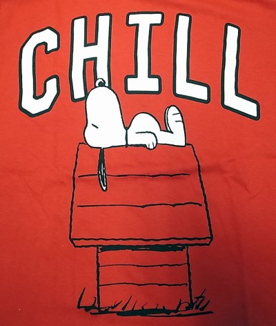 画像2: PEANUTS"CHILL" ピーナッツ スヌーピーTシャツ 「チル」 綿100% 赤 メキシコ製