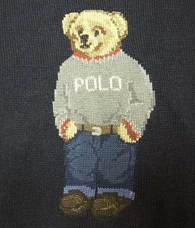 画像2: POLO Ralph Lauren BEAR Sweater ポロ・ベアークルーセーター 紺 リネン混