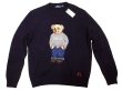 画像1: POLO Ralph Lauren BEAR Sweater ポロ・ベアークルーセーター 紺 リネン混 (1)