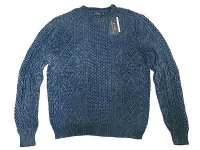 画像1: POLO Ralph Lauren Indigo Cotton Cable Sweater ケーブル編み Vintage加工