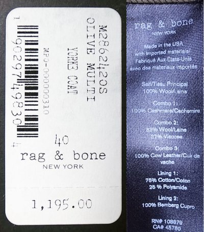 画像3: rag & bone OLIVE MULTI YORKE COAT ラグ＆ボーン ヨークコート アメリカ製