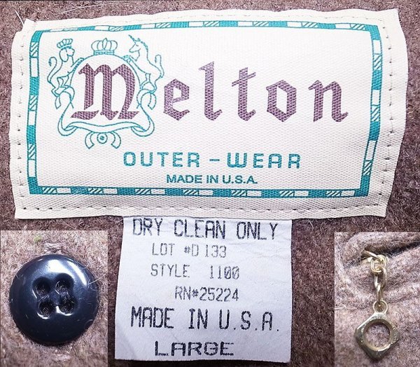 画像6: Deadstock 1980-90'S Melton Outer Wear メルトン CPO JK 茶ウール Made in USA (6)