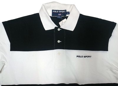 画像1: Deadstock 1993-98'S POLO SPORT Polo Shirts ポロスポーツ ポロシャツ 鹿子 黒白