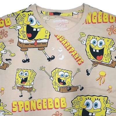 画像2: Nickelodeon SpongeBob Tee  60/40 スポンジボブ 総柄 ベージュTシャツ 