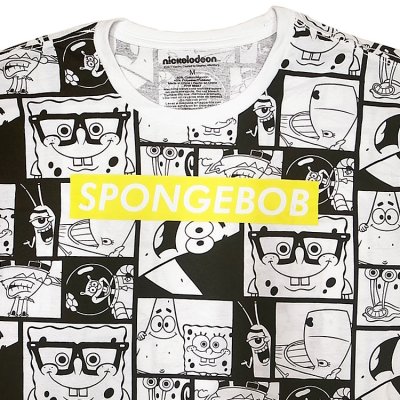 画像2: Nickelodeon SpongeBob Tee  60/40 スポンジボブ 総柄 白黒 Tシャツ 
