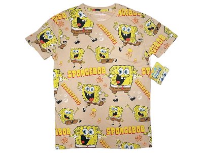 画像1: Nickelodeon SpongeBob Tee  60/40 スポンジボブ 総柄 ベージュTシャツ 
