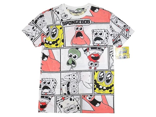 画像1: Nickelodeon SpongeBob Tee  60/40 スポンジボブ 総柄 白 Tシャツ  (1)