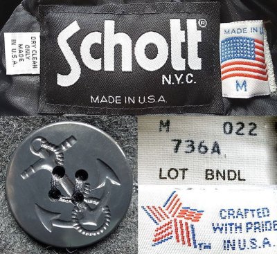 画像2: Deadstock 1990'S Schott® Single Melton Peacoat ピーコート 灰 USA製