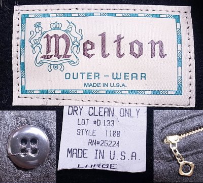 画像3: Deadstock 1980-90'S Melton Outer Wear メルトン CPO JK 黒ウール Made in USA