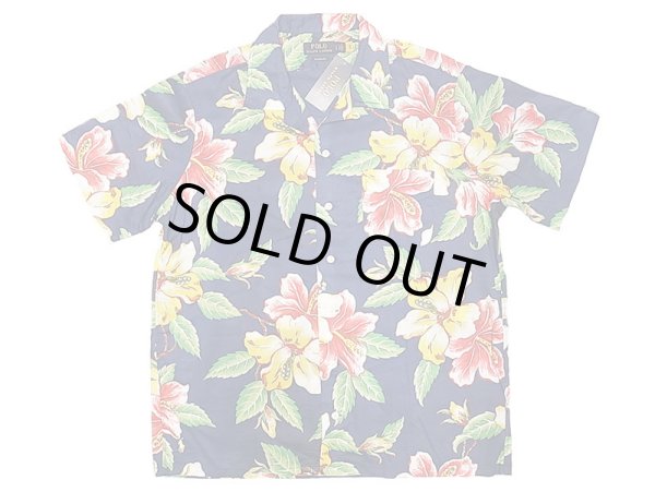 画像1: POLO  Cotton Hawaiian Shirts "Hibiscus" ポロ・ラルフ ハワイアンシャツ 紺 (1)
