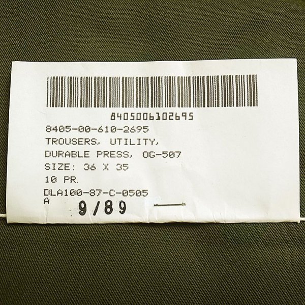 画像9: Deadstock 1987'S US.ARMY 50/50 OG-507 Utility Trousers 36×35 (9)