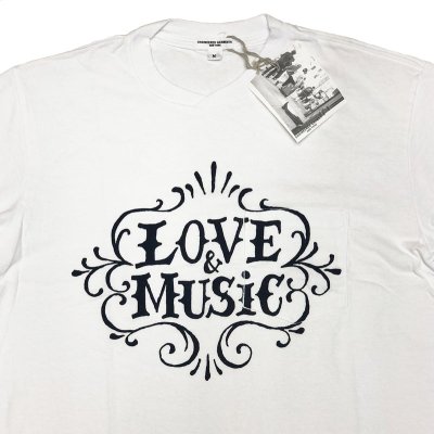 画像1: ENGINEERED GARMENTS® Pocket-Tee "LOVE&MUSIC" 白×黒 カナダ製 白 M