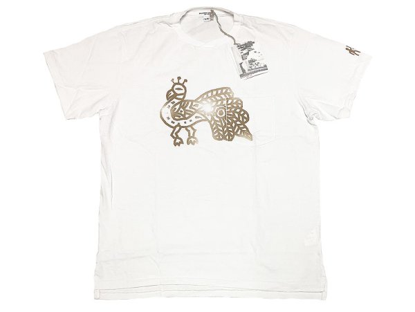 画像1: ENGINEERED GARMENTS® Pocket-Tee "PEACOCK" 白×金 カナダ製 白 L (1)