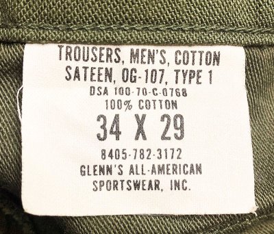 画像3: Deadstock 1970'S US.ARMY SATEEN OG107 TYPE-1 Utility Trousers 34×29