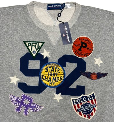 画像1: POLO SPORT Vintage Fleece All Over 92 Patch レタード 両V スウェット