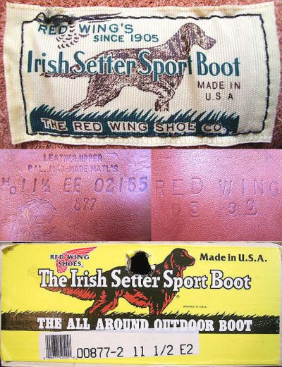 画像3: Deadstock 1990'S RED WING Irish Setter 877-2 Oro Ruset 白犬四角タグ BIG-SIZE 箱付