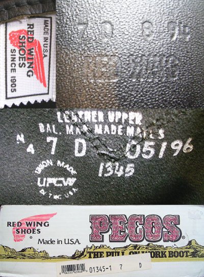 画像2: Deadstock 1994'S RED WING 1345 Black Pecos Boots  Made in USA 箱付