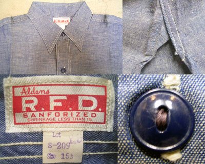 画像3: Deadstock 1960'S Alden's R.F.D. LotS-209 Chambrey Shirts マチ付 USA製 