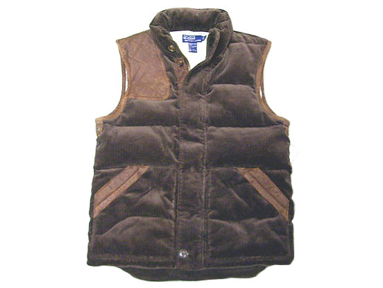 POLO by Ralph Lauren Cordury down Vest Leather Piping ダウン